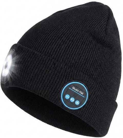 Unisex Beanie Mit Kopfhörern Gestrickter Mützen in Schwarz