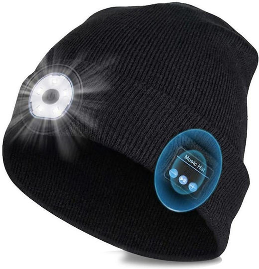 Unisex Beanie Mit Kopfhörern Gestrickter Mützen in Schwarz