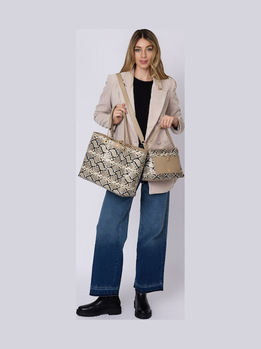Women's Shoulder Bag Made of Artificial Leather Taupe