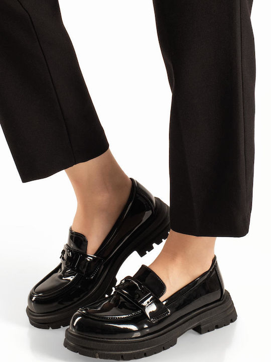 Patent Leather Women's Loafers in Black Colour