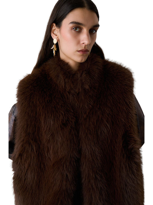 Women's Sleeveless Winter Jacket Brown Umber