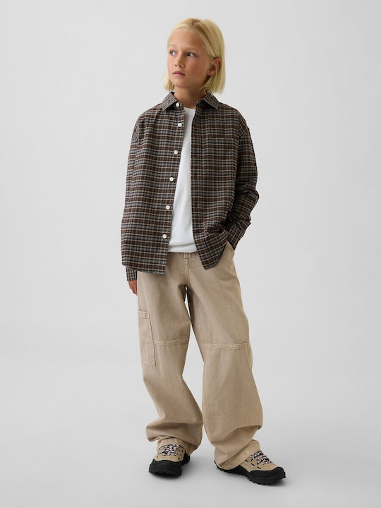 Παιδικό Καρό Πουκάμισο Μακρυμάνικο Brown Plaid Oxford
