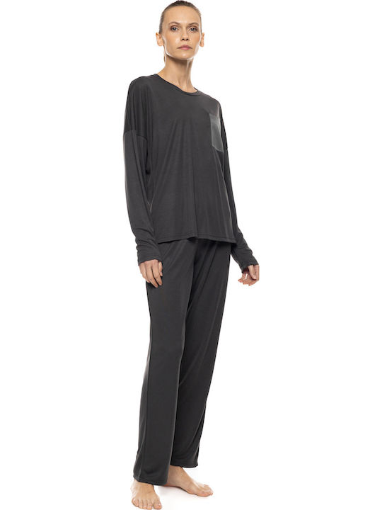 Pink Label Set De Pijamale Dama De Iarnă Gri