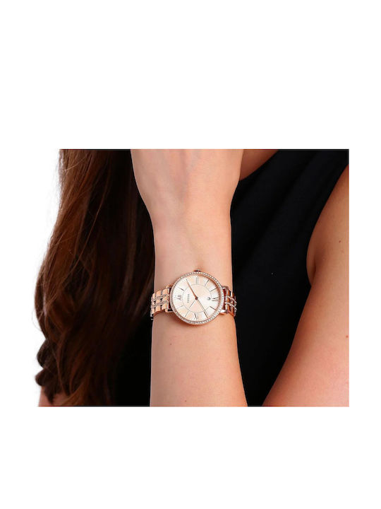 Fossil Jacqueline Crystals Womens Watch 36mm Battery with Pink Gold Stainless Steel Bracelet