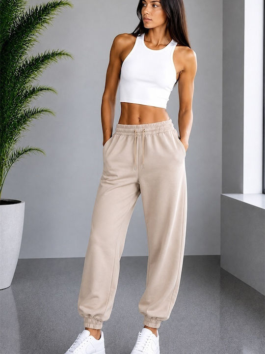 High Waist Sweatpants Jogger Cream