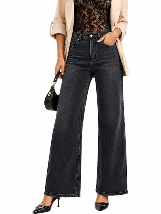 Pantaloni Jean Dama Cu Talie Inalta Croiala Wide Negru
