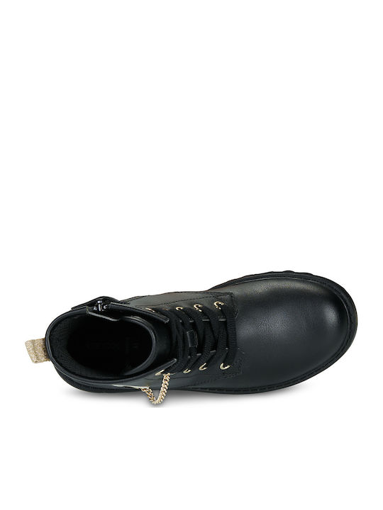 J Casey Leather Kids Military Boots with Laces Black