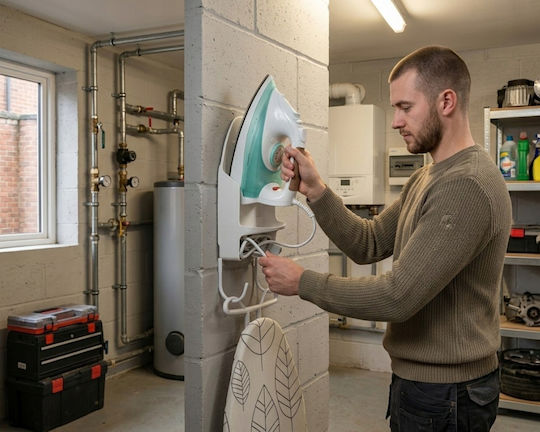 Suport Pentru Fier De Călcat Zola Montat Pe Perete Rezistent La Căldură Până La 250°C 2 Cârlige PBT 31 X 14 X 10,8 Cm Alb