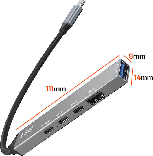 LinQ Hub 5 Θυρών USB 3.0 με σύνδεση USB-C Γκρι