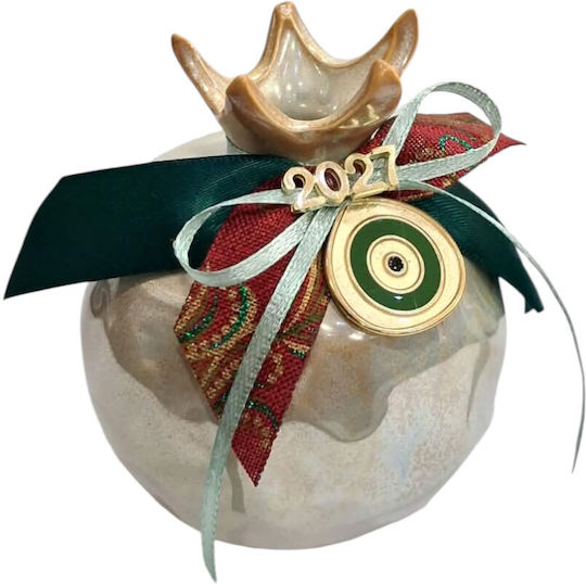 Kalliopi Silver New Year's Lucky Charm Pomegranate Gold Ceramic 2027 8x10cm