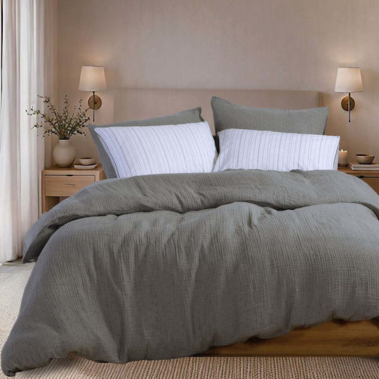 Nef-Nef Homeware Подредба Плик За Завивка 100% Памук 160x230см Единичен с Калъфка Dots Светлосив