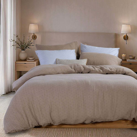 Nef-Nef Homeware Σετ Παπλωματοθήκη 160x230cm Μονή με Μαξιλαροθήκη Dots Mocca