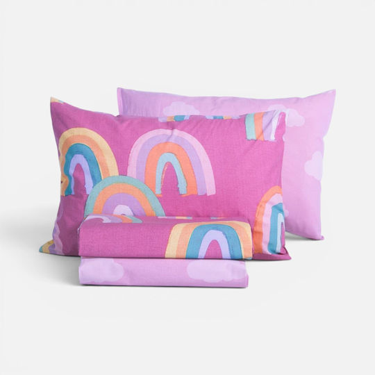 Nef-Nef Homeware Сет Детски Спални Комплекти Единични Памучни Raibow Mood Фуксия 170x260см 3 Бройки