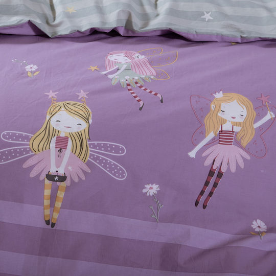 Nef-Nef Homeware Сет Единични Памучни Спални Комплекти Fairy Tale Лилав 170x260см 3 Бройки