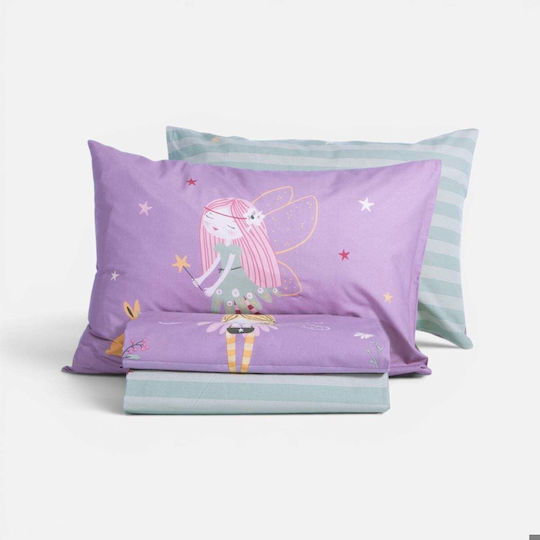 Nef-Nef Homeware Сет Единични Спални Комплекти с Ластик Памучни Fairy Tale Лилав 170x260см 3 Бройки