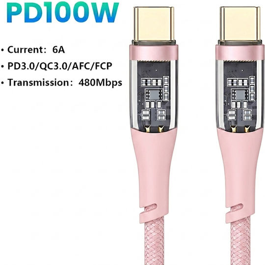 Leewello Geflochtenes USB Typ-C Kabel Männlich - USB-C Rosa 1,2m