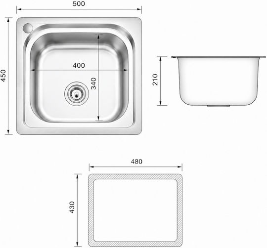 Drop-In Inox 50x45cm Silver CP-95210 Drop-In Inox 50x45cm Silver CP-95210