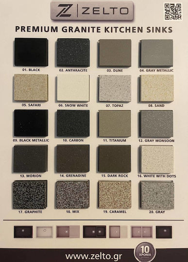 Zelto Drop-In Küchenspüle aus Flüssigem Granit M50xB50cm Schwarze 5210374000031