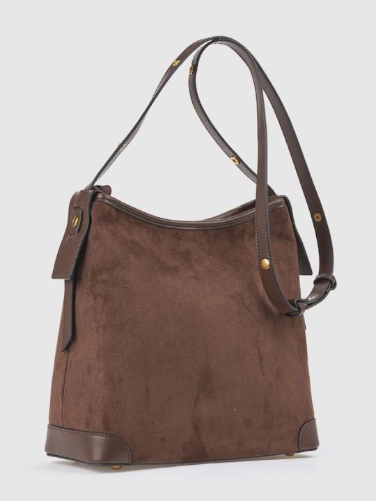 Women's Shoulder / Crossbody Suede Bag with Fringes Brown