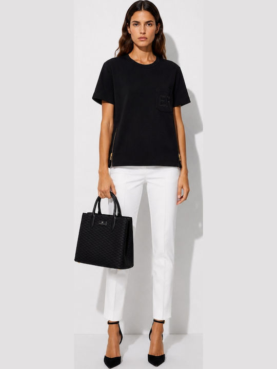 Elisabetta Franchi Stoff Damen Schultertasche Schwarz Elisabetta Franchi Stoff Damen Schultertasche Schwarz