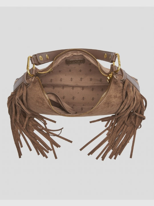 Damen-Schultertasche aus Wildleder mit Fransen Braun