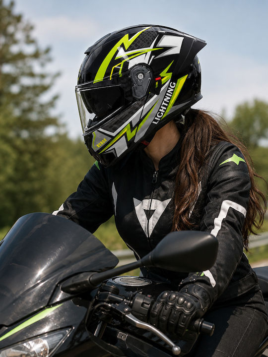 FIXATO Viper Green Cască Moto Flip-Up ECE 22.06 cu Vizieră Solară