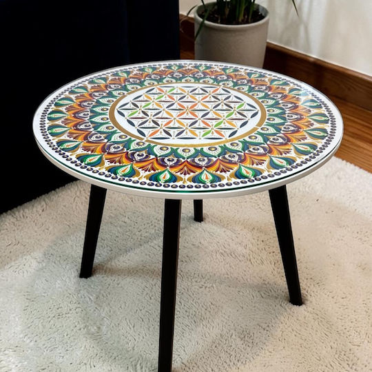 Masă Laterală Rotundă Multicoloră Din Sticlă 50x50 cm