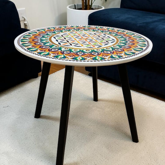 Masă Laterală Rotundă Multicoloră Din Sticlă 50x50 cm