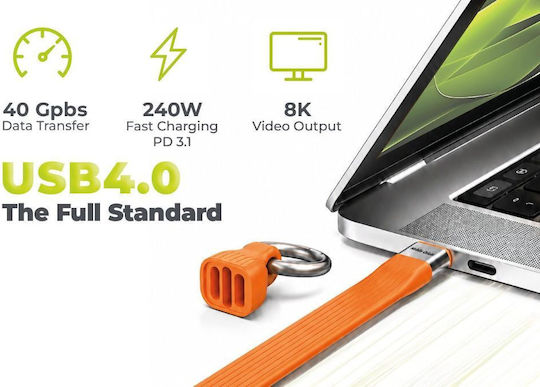Mobile Origin Braided / Flat / Keychain USB 2.0 Video Cable USB-C Male - USB-C 240W PD Orange 0.13m MO-UK-CB17-ORG