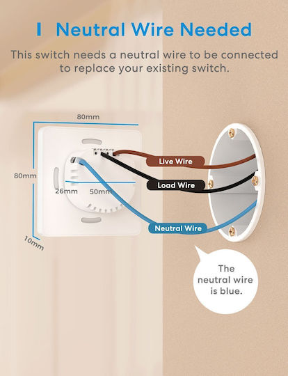 Meross Χωνευτός Διακόπτης Τοίχου Wi-Fi με Πλαίσιο Μπλε