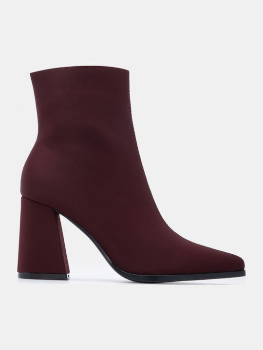 Suede Women's Ankle Boots with High Heel Burgundy