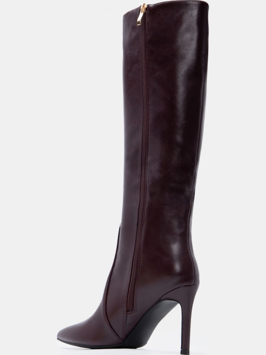 Wildleder Damenstiefel mit Hohem Absatz Burgundisch