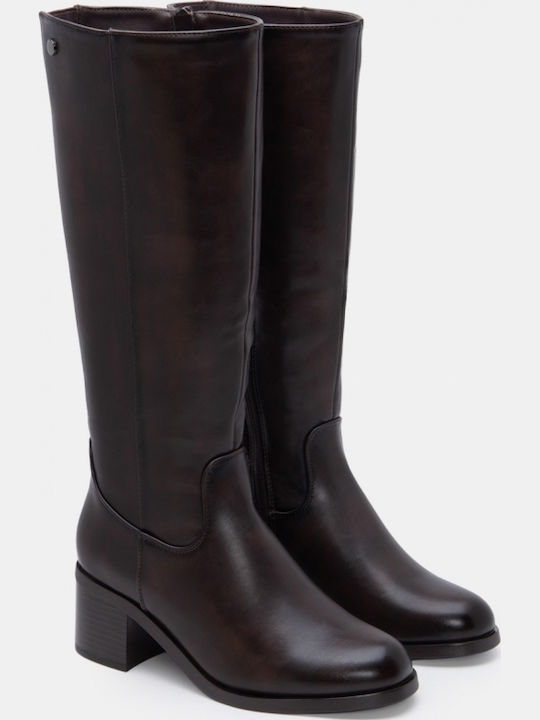 Suede Women's Boots with Mid Heel Brown