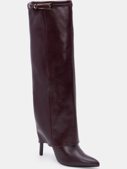 Suede Damenstiefel mit Hochabsatz Burgundisch