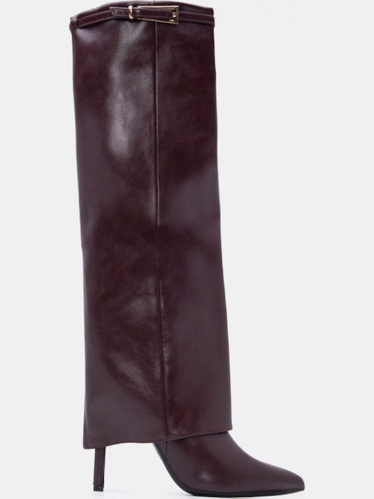 Suede Damenstiefel mit Hochabsatz Burgundisch