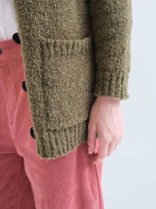 Gestrickte Damen Strickjacke mit Knöpfen Grün