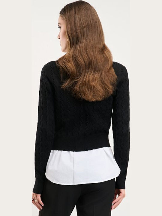 Long Women's Knitted Cardigan with Buttons Black