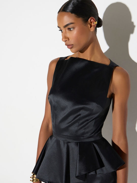 Sommer Mini Abendkleid Satin mit Tränen Schwarz