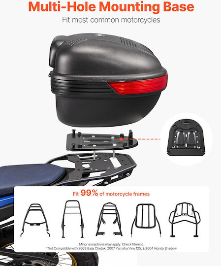 Vevor Motorrad-Topcase 30l Universell Wasserdichte Hecktasche Pp Abnehmbares Top-Box Motorrad Schloss Sicherheit & Rücken Gepäckaufbewahrung