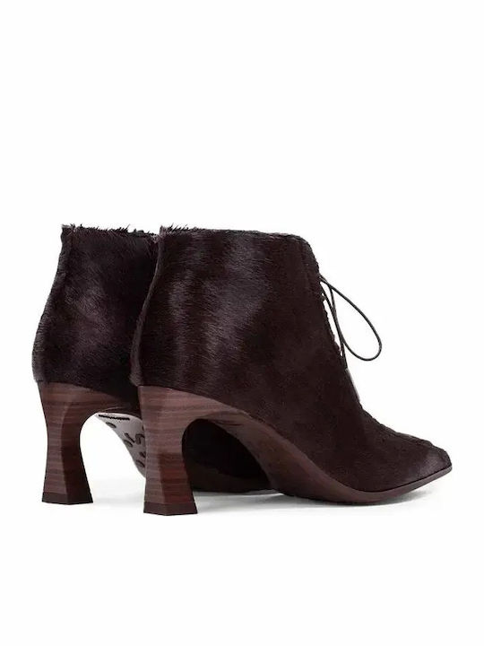 Leather Women's Ankle Boots with Mid Heel Brown