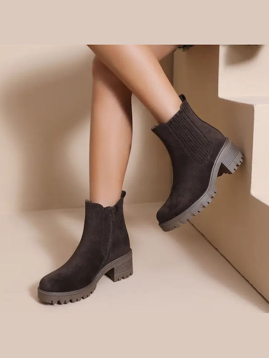 Wildleder Damen Stiefeletten mit Absatz Braune