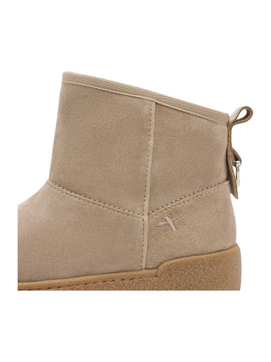 Leder Damen Stiefeletten Ankle Boots Beige