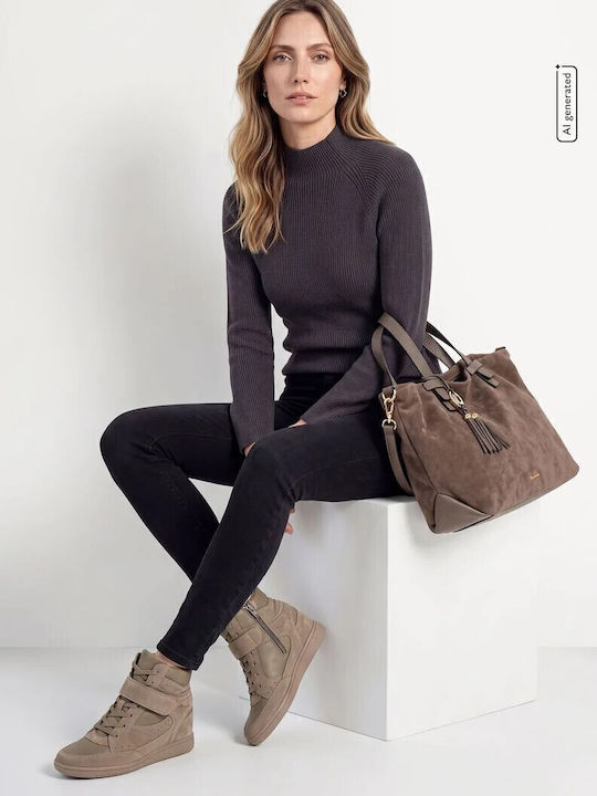 Leder Damen Stiefeletten mit Plattform Braun