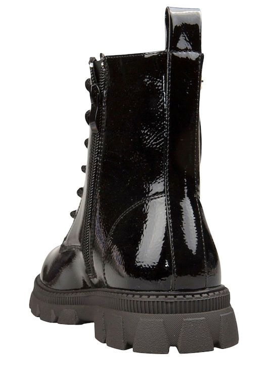 Kinderstiefel aus Lackleder mit Schnürsenkeln Schwarz