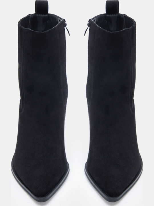 Suede Women's Ankle Boots Cowboy with Heel Black