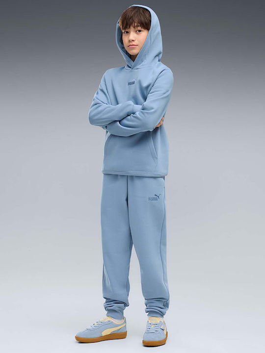 Fleece Детско Суичър с Качулка и Джобове Светлосин