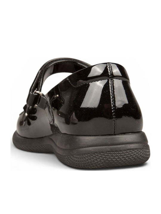 Kids Ballerinas With Hoop & Loop Closure Black Patent Leather