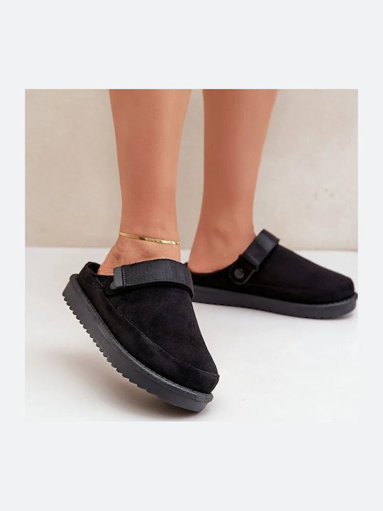 Flat Wildleder Damen Pantoletten in Schwarz Farbe