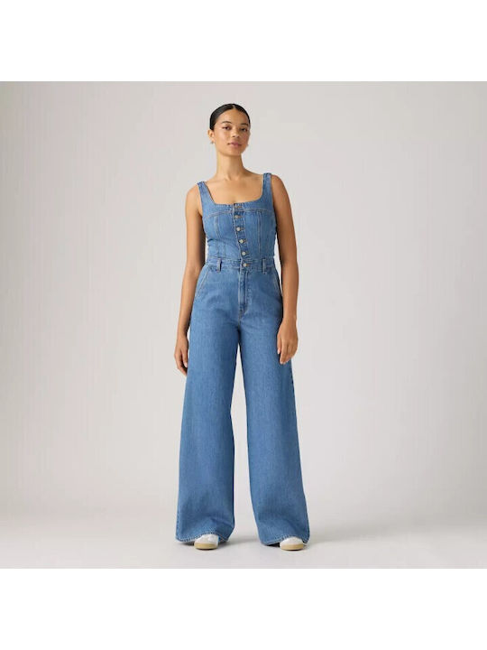 Damen Denim Ärmellose Jumpsuit Blau