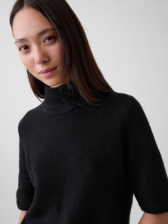 Women's Crop Cotton Basic Black Sweater
